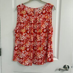 41 Hawthorn XXL Sleeveless Scooped Neck Blouse Red With White Flowers